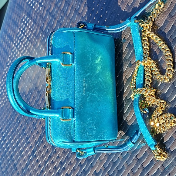 Saint Laurent Handbags - Saint Laurent Baby Duffel Crossbody Bag Metallic Blue Leather Gold Chain YSL🩵